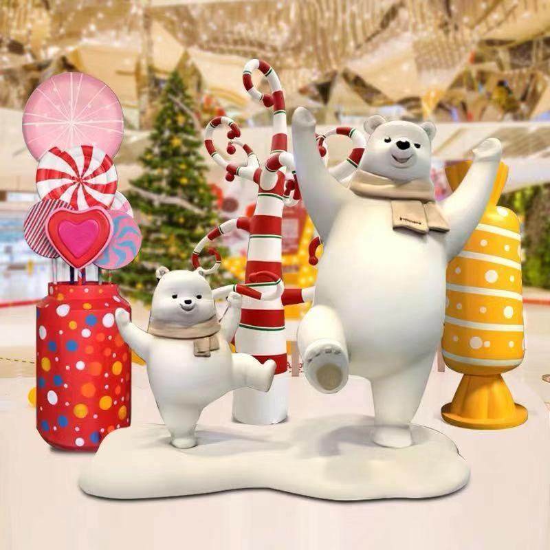 定制玻璃钢圣诞节卡通人物摆件圣诞老人雕塑商场商城广场店铺房地