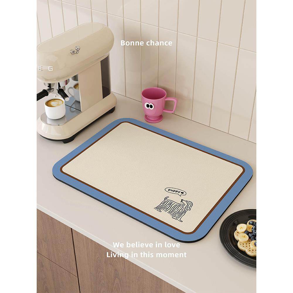 休闲中世纪风格高端排水垫厨房台面吸收垫咖啡机垫茶垫硅藻泥桌垫