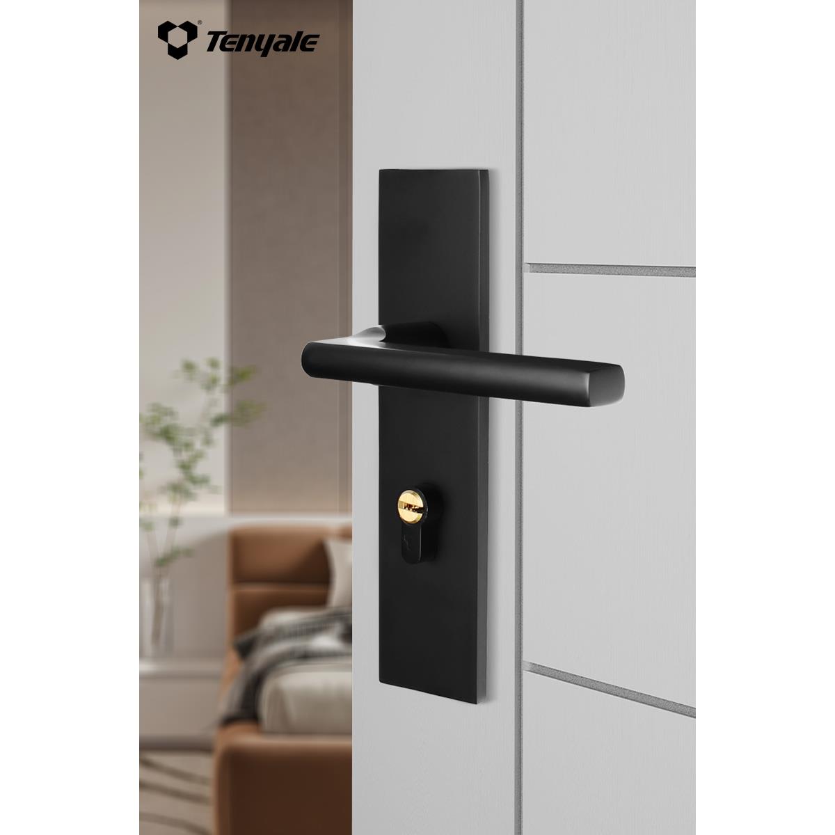 天宇门锁房间房门锁办公室带反锁上提太空铝黑色卧室室内锁具