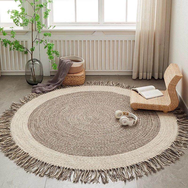 ins风羊毛手工编织地毯简约客厅茶几书房卧室床边毯圆形流苏地垫,居家布艺,地毯,淘宝优惠券,粉丝福利购,淘宝优惠卷