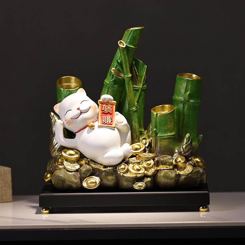 节节高升招财躺赢猫摆件客厅旺宅电视柜装饰品树脂摆设新居新中式,家居饰品,装饰摆件,淘宝优惠券,粉丝福利购,淘宝优惠卷