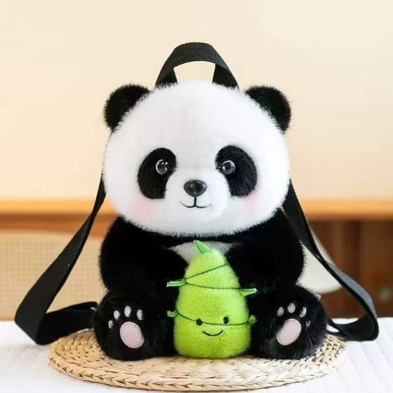可爱成都熊猫毛绒基地背包正版花花卡通竹笋玩偶书包双...