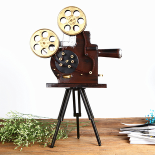 新品老式电影摄影机放映机模型铁皮三脚架照相机摆件店铺橱窗装饰