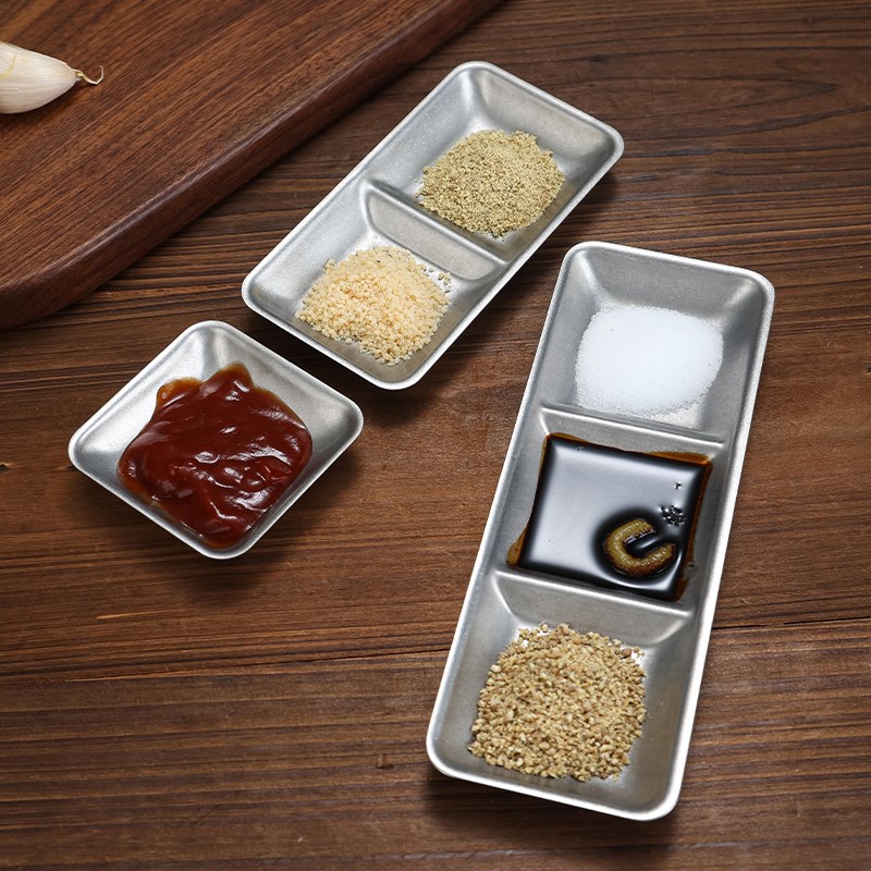 速发料古做旧不锈钢味碟日式两格三格调复碟点心碟酱料碟蘸料碟火