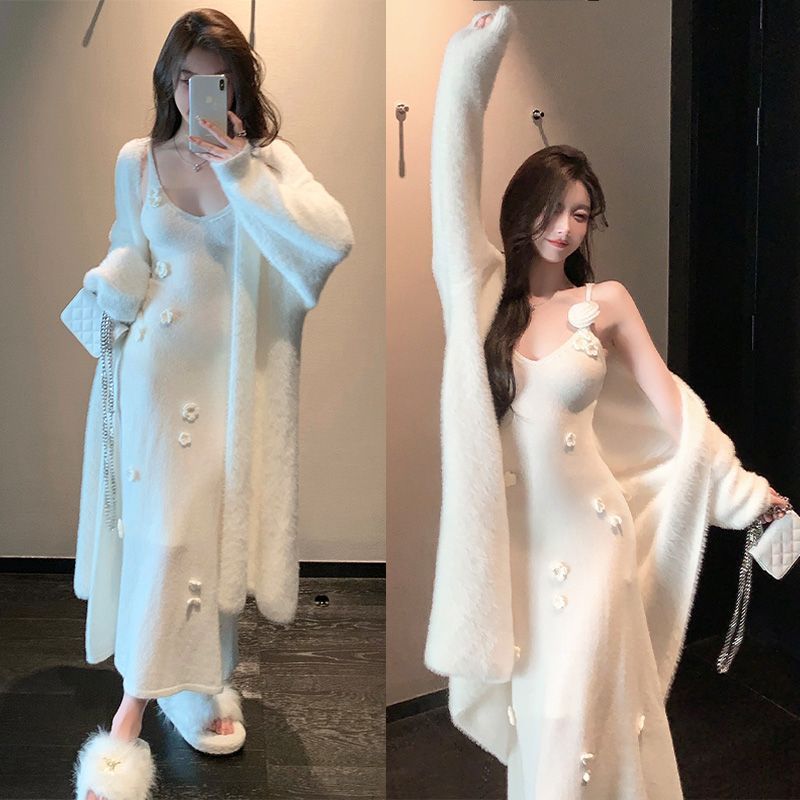 2025秋冬温柔甜美小香风装女装秋冬款中长款针织开衫搭打底吊带裙