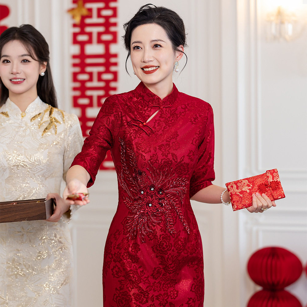 妈妈婚宴礼服宴会连衣裙丈母娘高贵喜婆婆婚宴装2026春季新款
