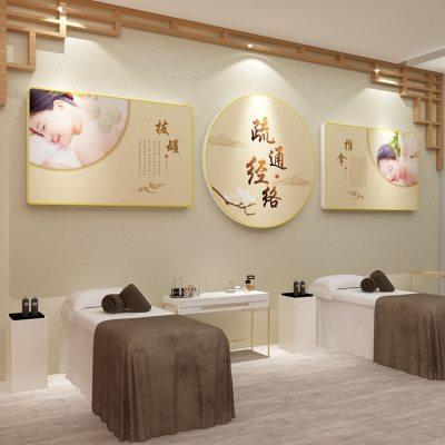 中医养生馆装修设计网红推拿理疗背景墙装饰艾灸画美容院房间布置