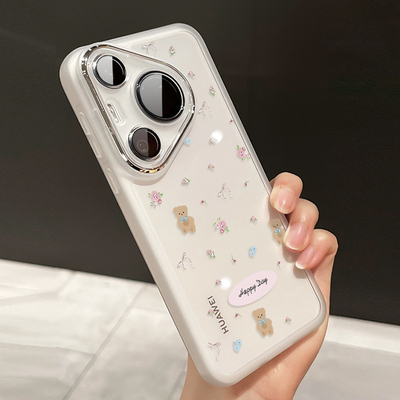 适用于华为pura80手机壳pura70pro自带镜头膜p70硅胶软壳pro+可爱少女p60小碎花p50新款透明mate70全包防摔壳