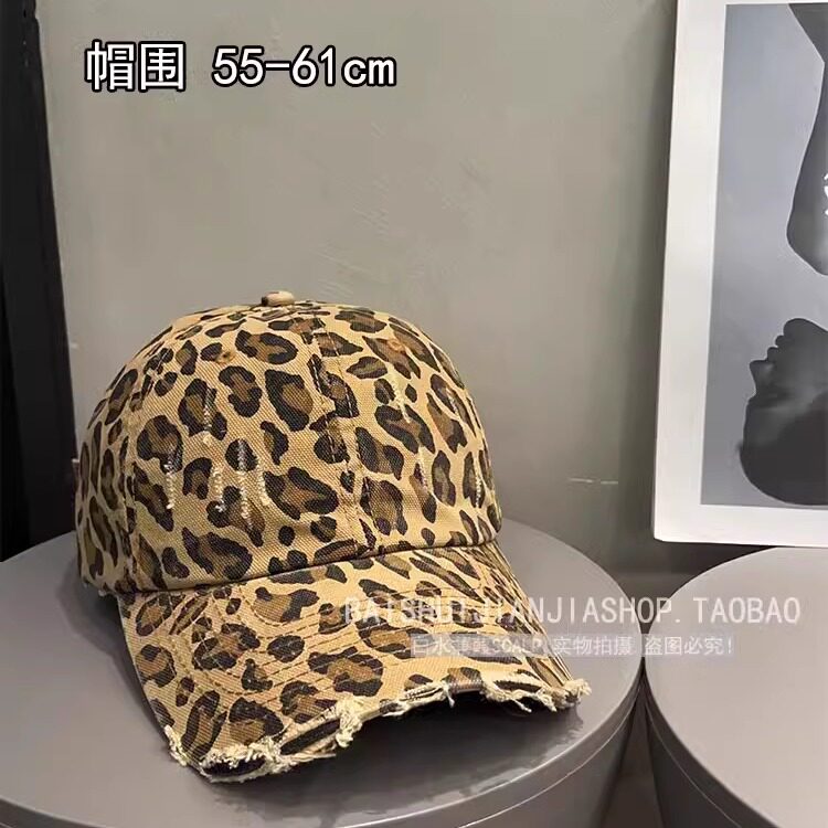 韩版复古y2k豹纹棒球帽女春夏磨毛做旧休闲鸭舌帽子显脸小潮ins男