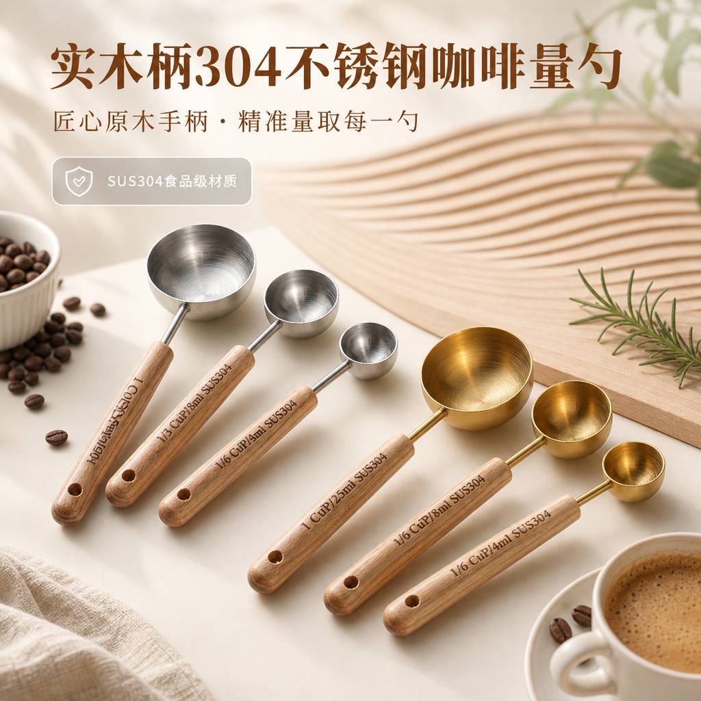 冻干咖啡勺304不锈钢木柄量勺家用烘焙奶粉茶叶计量勺咖啡豆定量图片