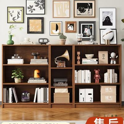 简约实木置物架落地书架自由组合家用展示储物柜复古风收纳格子柜