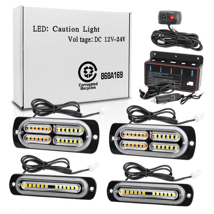 一拖四汽车中网爆闪警示灯频闪侧边灯72led高亮格栅灯12-24v