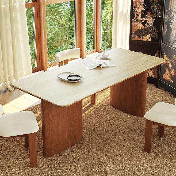 2026新款复古实木岩板餐桌小户型现代简约中古风家用饭餐桌椅组合