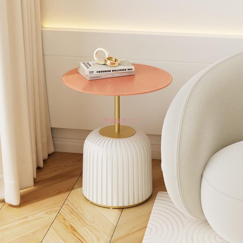 2025新款圆形边几现代简约客厅迷你茶几白色纹理底座