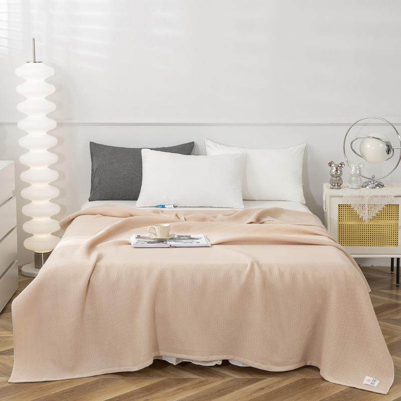 简约纯色诧寂蜂窝毛巾毯夏天宿舍单人薄被子可机洗儿童盖毯