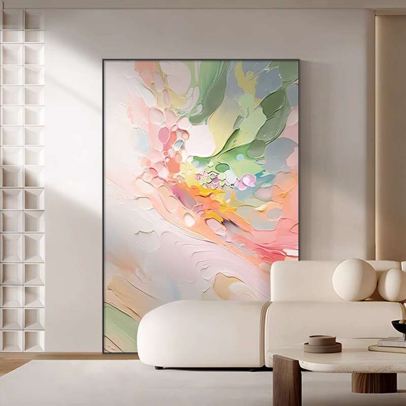 2024新款彩色肌理油画手绘客厅装饰画大芬村玄关挂画抽象入户壁画图片