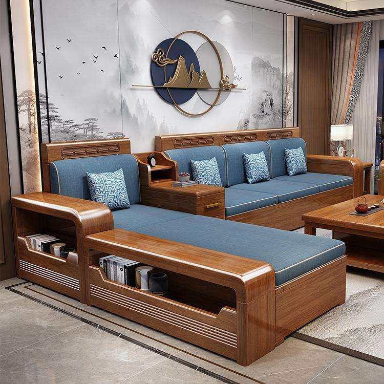 胡桃木实木沙发客厅全实木新中式沙发现代简约原木储物家具