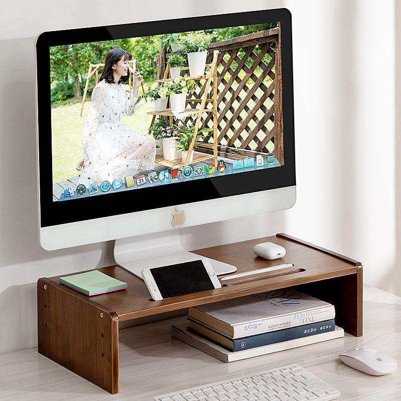 A8L实木护颈电脑显示器屏架办公室桌面收纳置物架底座抬高萤幕增