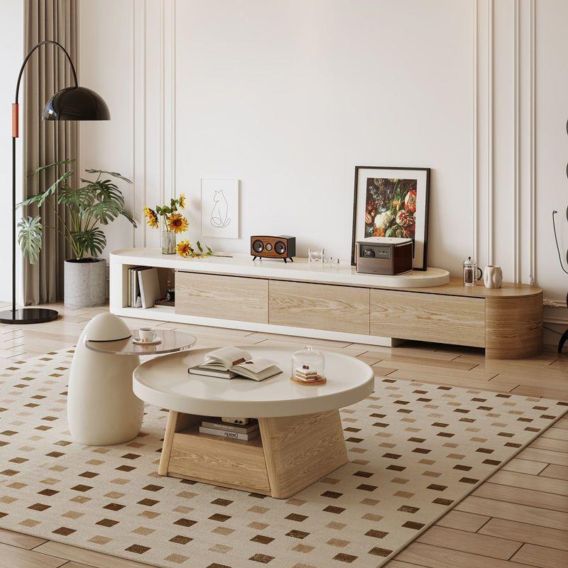 奶油风格圆形茶几小户型客厅家用现代北欧日式古风茶几简约极简