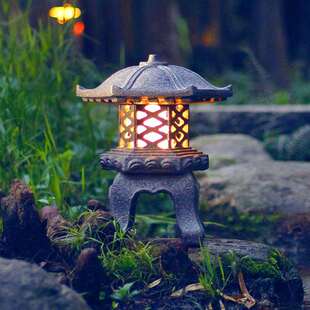 太阳能花园草坪灯户外发光石头灯仿古石雕中式灯别墅庭院灯塔窗格