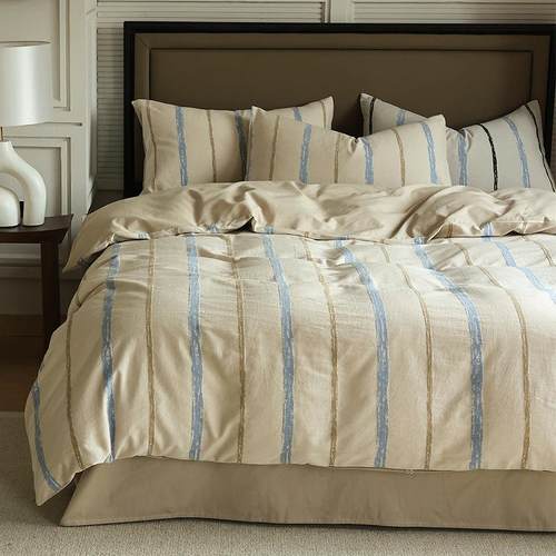 A类全棉色织水洗棉高级感全棉四件套简约民宿风条纹纯棉被套床单