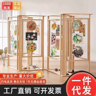 幼儿园画展展会书法作品屏风隔断折叠移动屏风网格展示架落地展架