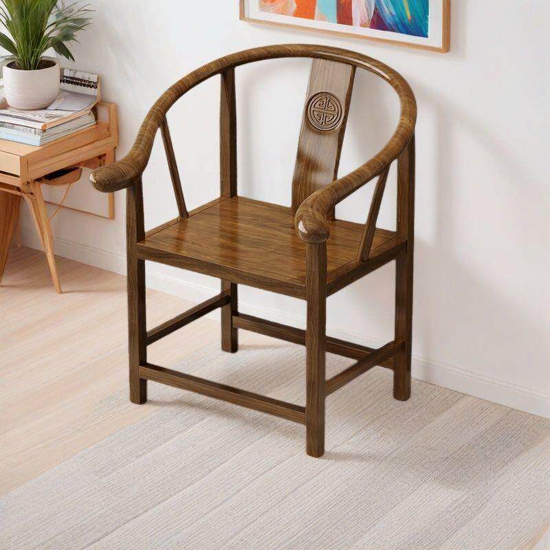 中式围椅靠背椅实木椅子官帽仿古圈椅牛角茶椅主人餐椅家用月牙椅