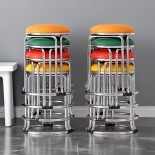 凳子家用成人加粗加厚钢筋铁凳可叠放餐桌木板凳不锈钢实木圆凳