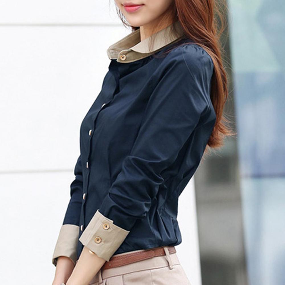 新品Office Blouses Elegant Tight Blue Solid Color Shirt Butt
