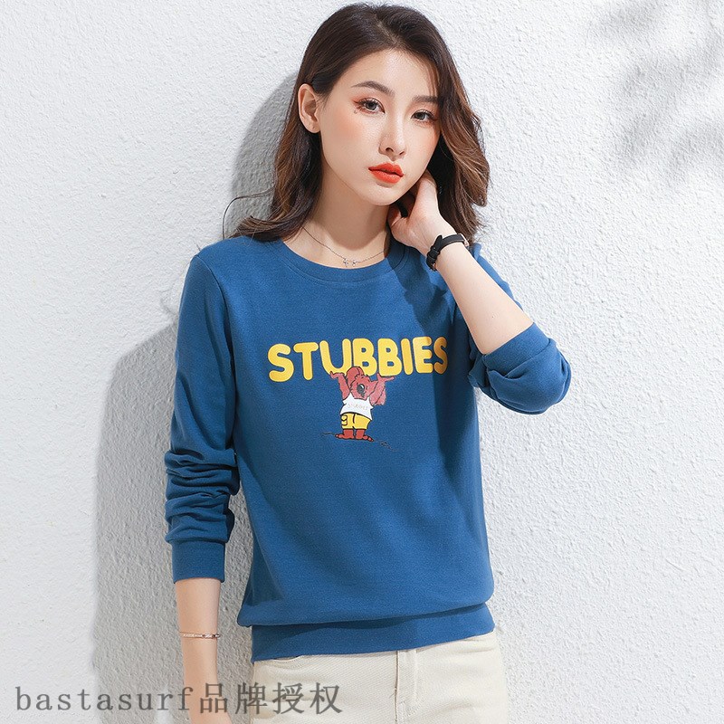 新品Autumn and winter 2021 new blue Korean Round Neck Long S 女装/女士精品 T恤 原图主图