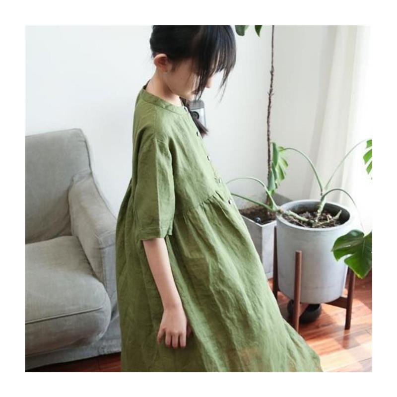 新品洋装儿童女麻棉过膝长裙儿童裙子2023夏季森系睡裙亲子休闲文