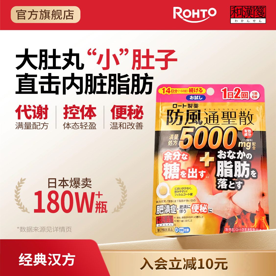 乐敦和汉笺防风通圣散减肥药瘦身减肚子减内脏脂肪腹部燃脂大肚丸