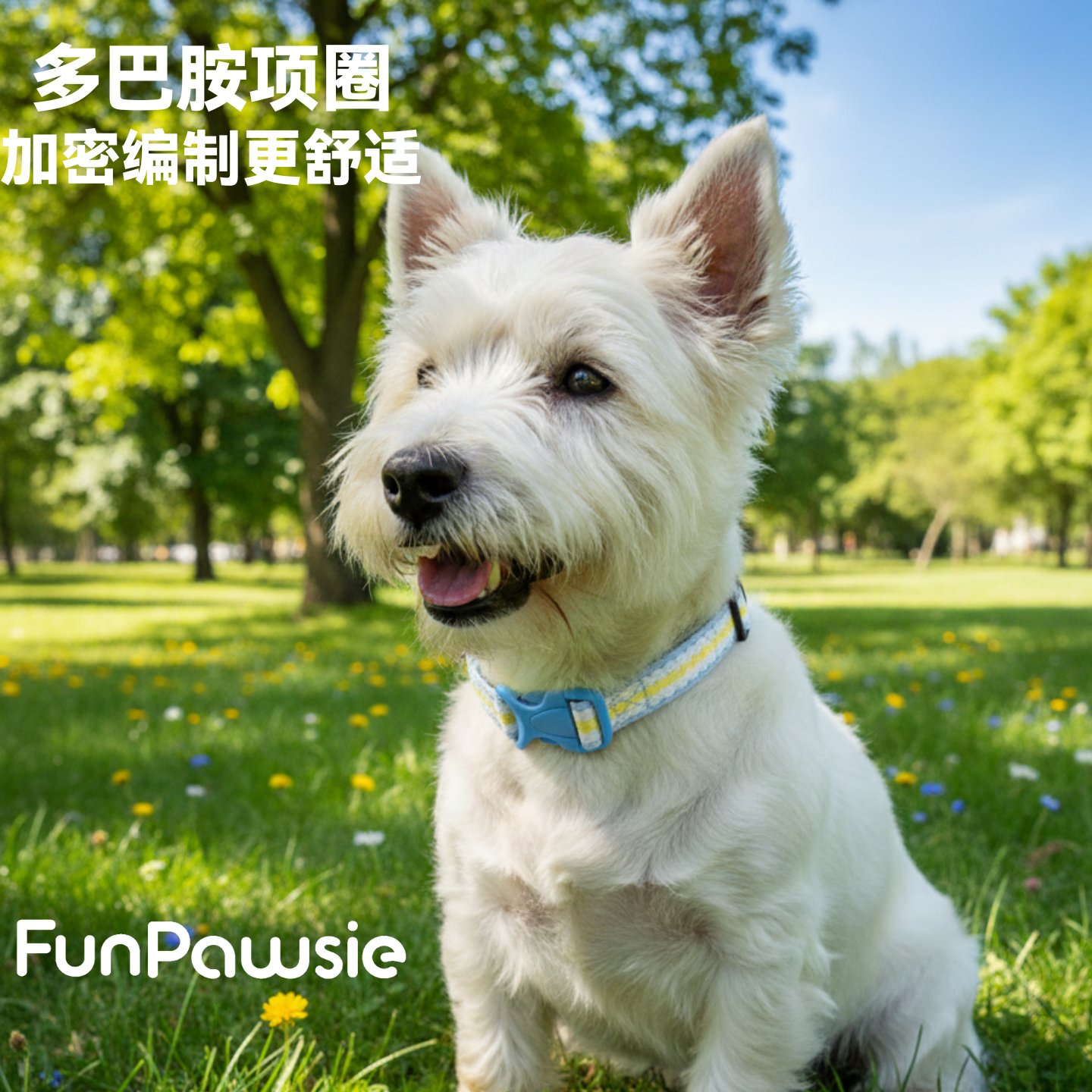 Funpawsie中小型狗猫不勒勃宠物项圈 软皮丙纶宠物泡棉项圈多巴胺