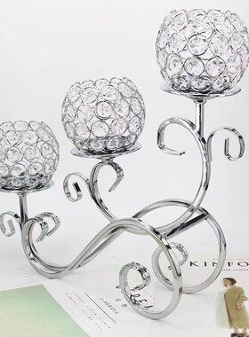 速发欧式水意烛台创晶铁古台复艺座金属杯金色装饰摆件