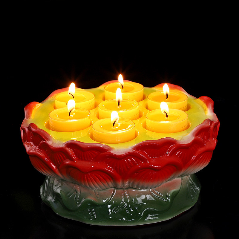 速发前通佛具树脂七星酥油灯座玻璃钢莲花灯架佛灯供灯佛台圆用品
