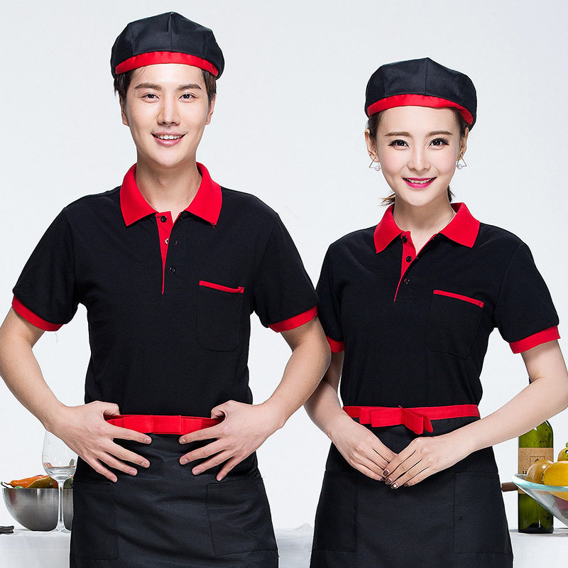 速发餐饮服务员工作服t锅 馆面食堂火恤快餐店烧烤男夏装薄