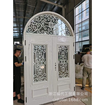 (white wrought iron door)法式浪漫别墅门纯手工铁艺入户玻璃门