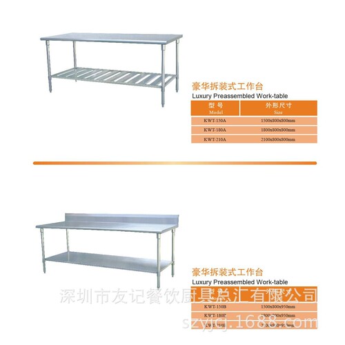 友记不锈钢台拆装式工作台 移动式工作台 靠背式双层工作台YJ64