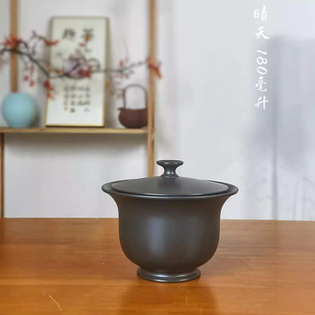 新中式盖碗纯手工钦州坭兴陶茶壶全孔自带过滤免茶漏盖碗带盖防烫