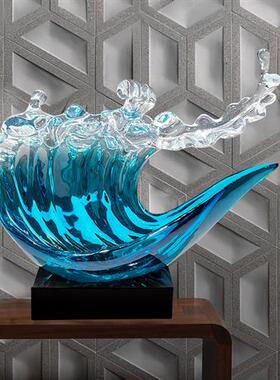现代创意透明树脂浪花雕塑玄关摆件酒店客厅样板房家居装饰艺术品