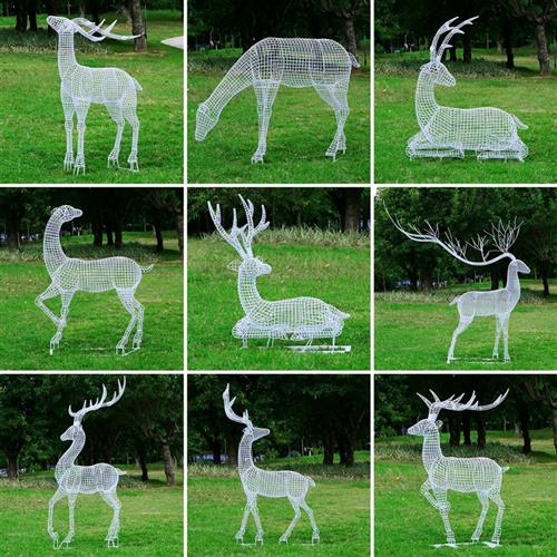 户外不锈钢镂空梅花鹿雕塑草坪公园林售楼部发光线条仿真动物摆件