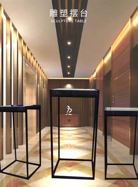 不锈钢加大理石底座台现代简约工艺摆件基座装饰门厅玄关落地雕塑
