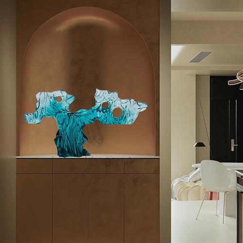 现代样板房轻奢雕塑摆件透明树脂太湖石酒店客厅玄关桌面软装饰品