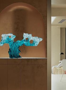 现代样板房轻奢雕塑摆件透明树脂太湖石酒店客厅玄关桌面软装饰品