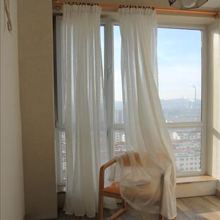 外贸 窗帘窗纱十字纱白色纱帘窗纱挂钩成品白色沙飘窗阳台半遮光