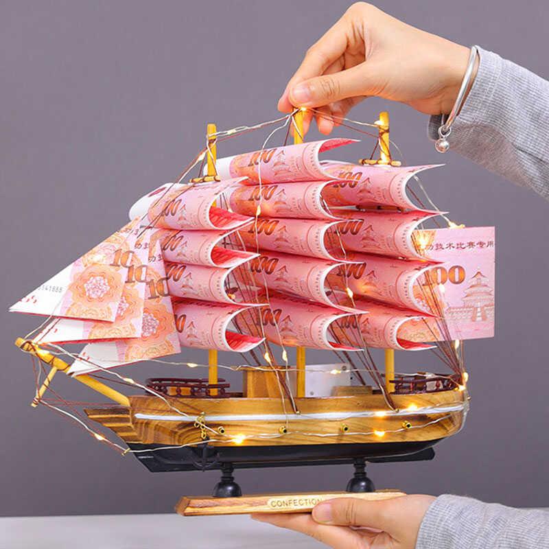一帆风顺有钱花帆船手工diy人民币创意帆船模型摆件乔迁开业礼物