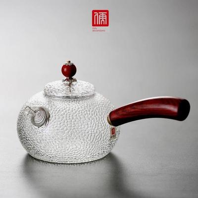 圣裔堂 手工实木侧把壶 锤目纹耐高温玻璃煮茶器泡茶壶 新品包邮