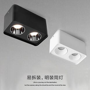筒灯客厅无主灯led方形双头4头斗胆灯防眩极简智能吸顶式 明装 射灯