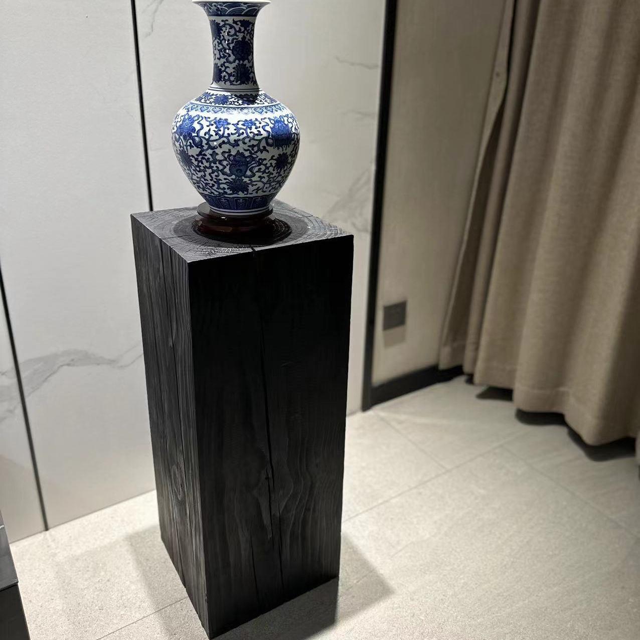 碳化黑色原木墩子侘寂风民宿摆件树桩装饰品实木家用边几花架底座