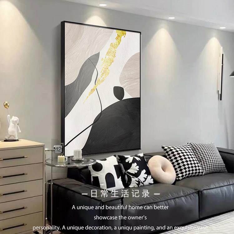 黑白简约抽象客厅装饰画高级感现代沙发背景墙挂画玄关入户壁画